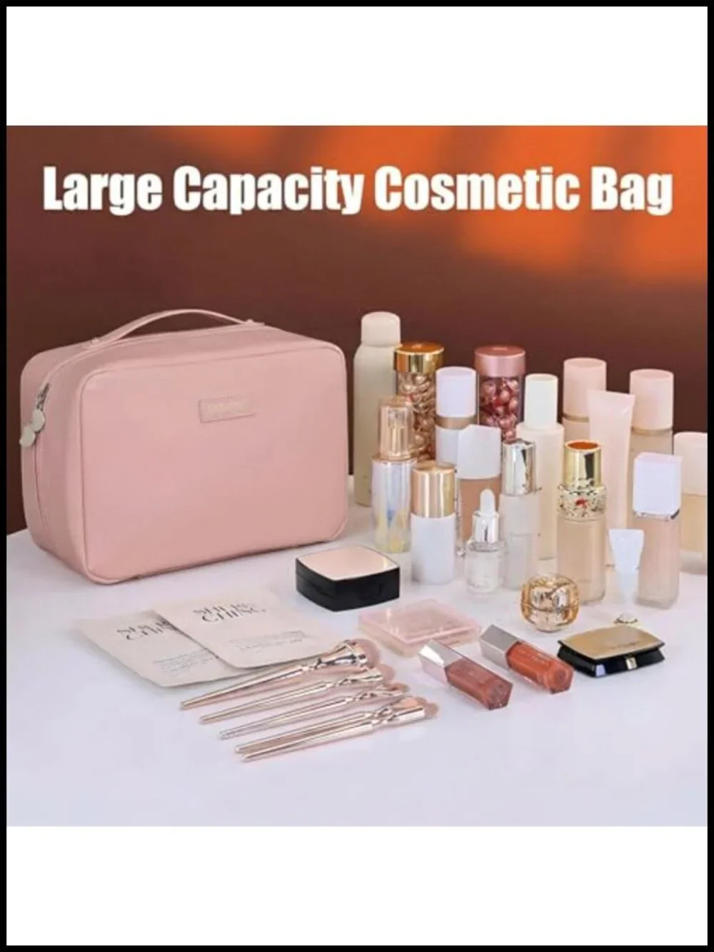 Large Capacity Travel Makeup Bag Waterproof PU Leather Cosmetic Toiletry